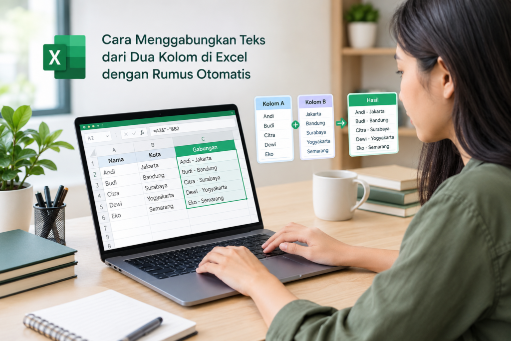 Cara Menggabungkan Teks dari Dua Kolom di Excel dengan Rumus Otomatis